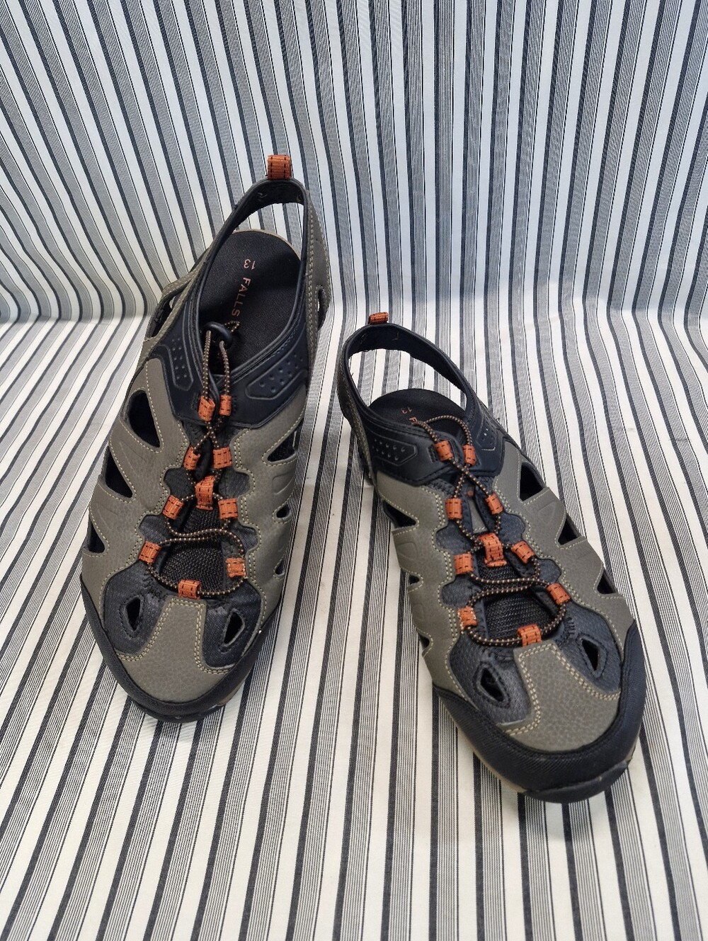 Falls Creek Men's Sport Sandals Water Shoes Gray Black Orange Size 13 Closed Toe